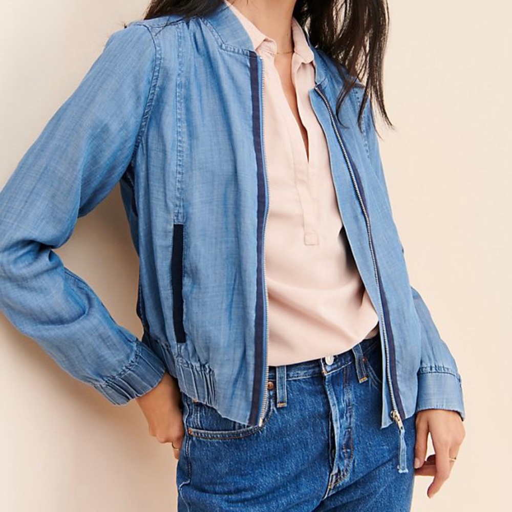 Anthropologie Current Air Chambray Bomber Jacket